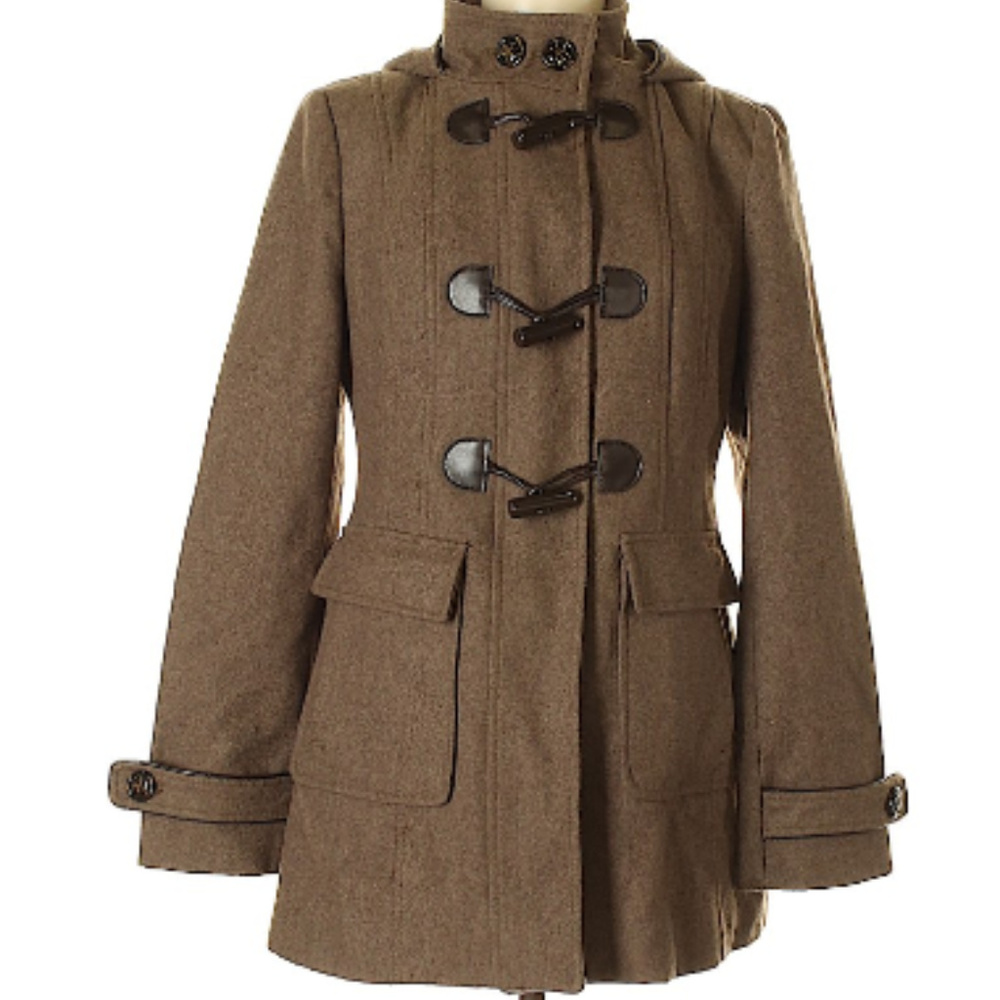 Laundry By Design Brown Wool Hooded Coat